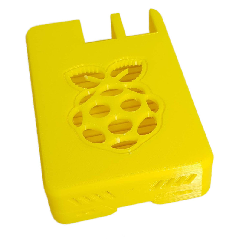 Raspberry Pi 4 Model B full case with raspberry as a logo yellow