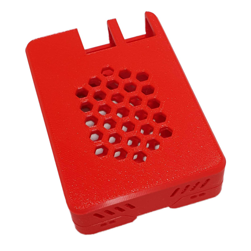 Raspberry Pi 4 Model B Komplettgehäuse mit Bienenwabe als Logo Rot