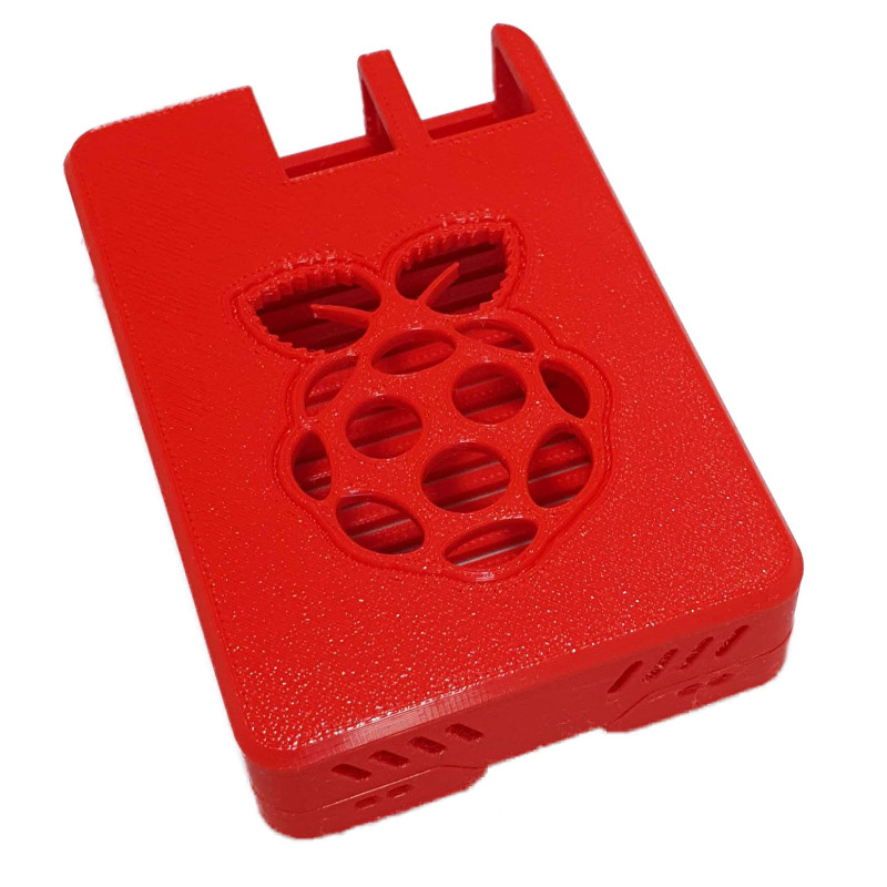 Raspberry Pi 4 Model B full case with raspberry and radiator as a logo red