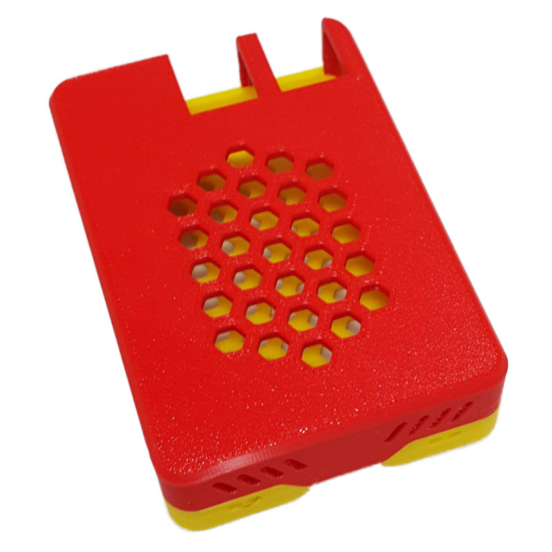 Raspberry Pi 4 Model B Komplettgehäuse mit Bienenwabe als Logo Rot/Gelb