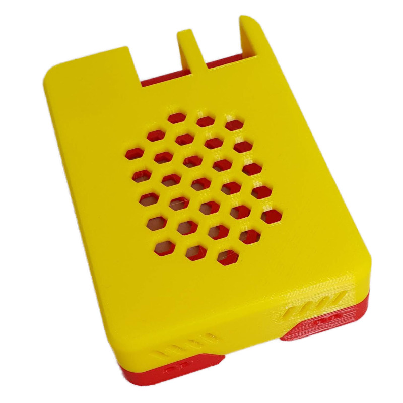 Raspberry Pi 4 Model B full case with honeycomb as a logo yellow/red