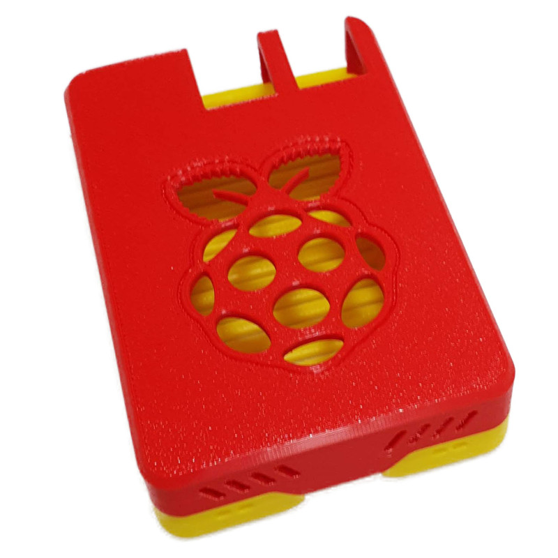 Raspberry Pi 4 Model B full case with raspberry and radiator as a logo red/yellow