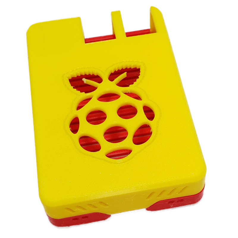 Raspberry Pi 4 Model B full case with raspberry as a logo yellow/red